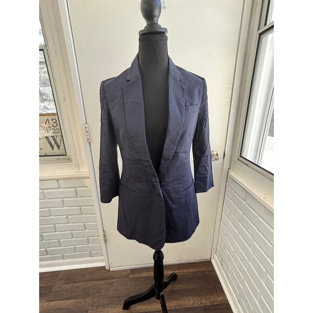Theory Grinson Navy Linen Blend Blazer‎ 4 structured minimalist layered classic